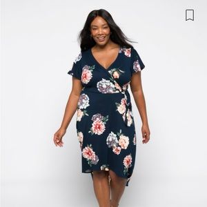 Irene Faux Wrap Brushed Knit Straight Hem Dress